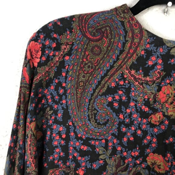 VINTAGE David Warren Dress Womens 12 Black Floral Paisley Made USA Back Zip 80s - Picture 14 of 16